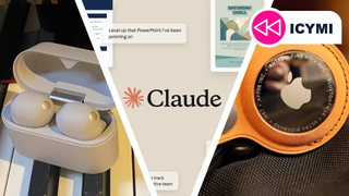 Sony's new earbuds and Apple's new AirTag next to Claude logo